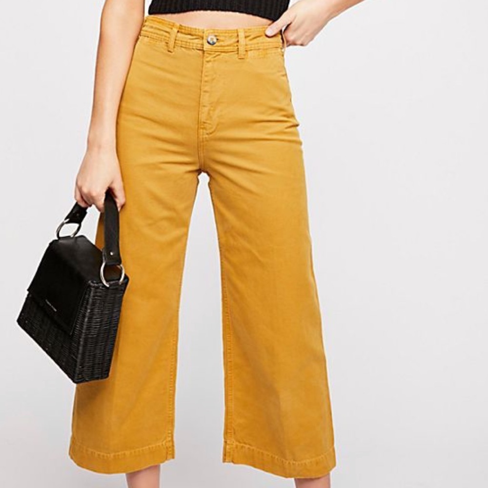 Free People patti wide leg crop pant in mustard